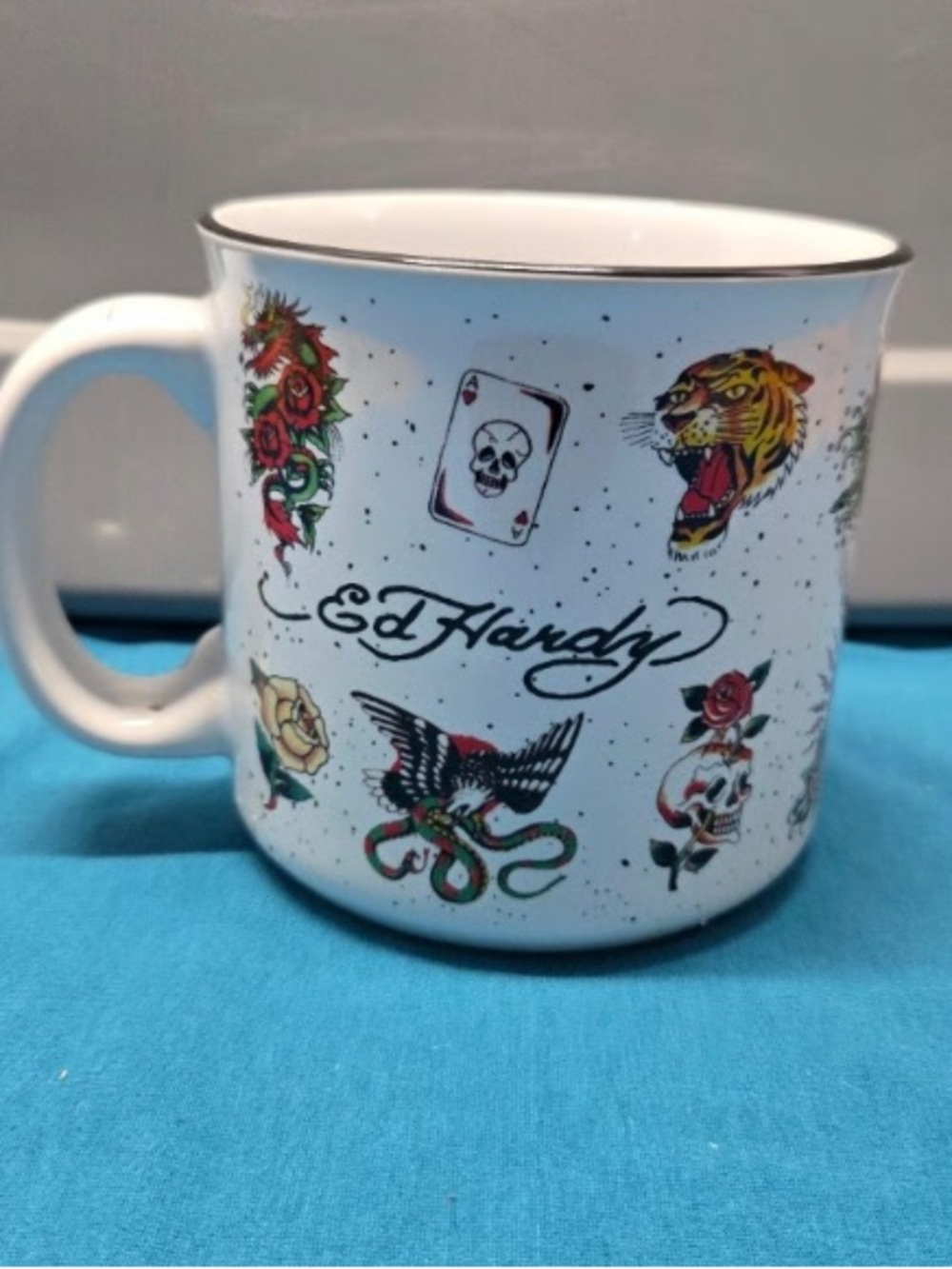 Ed Hardy White Tattoo-Graphic Ceramic Mug